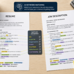 AI matching resume keywords to a job description side by side.